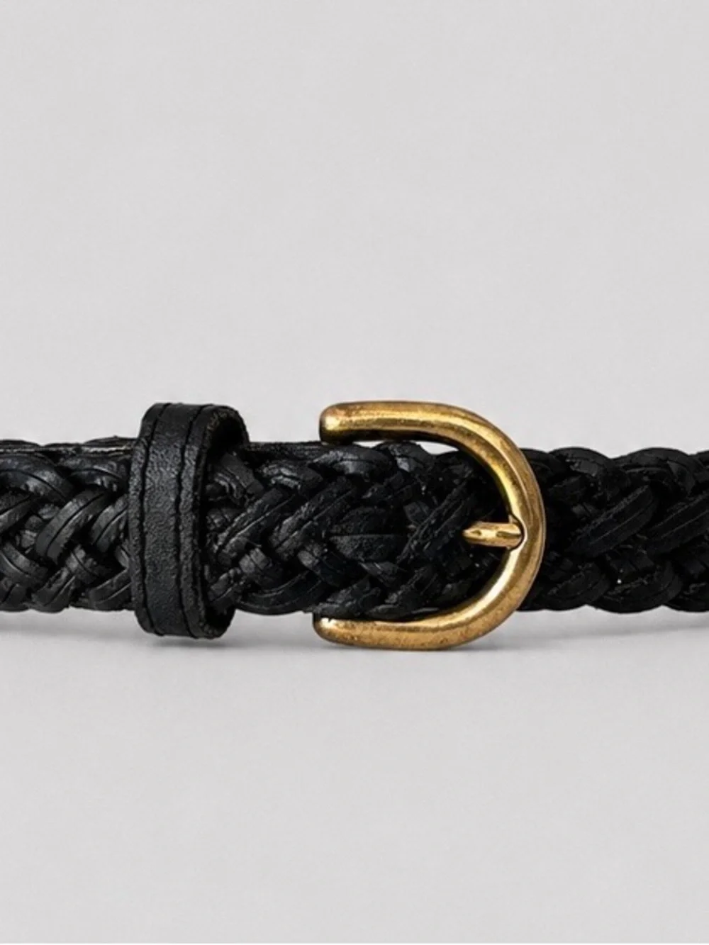 Capezio Black Braided Leather Belt M/L Gold Tone Buckle Vintage Italian Made